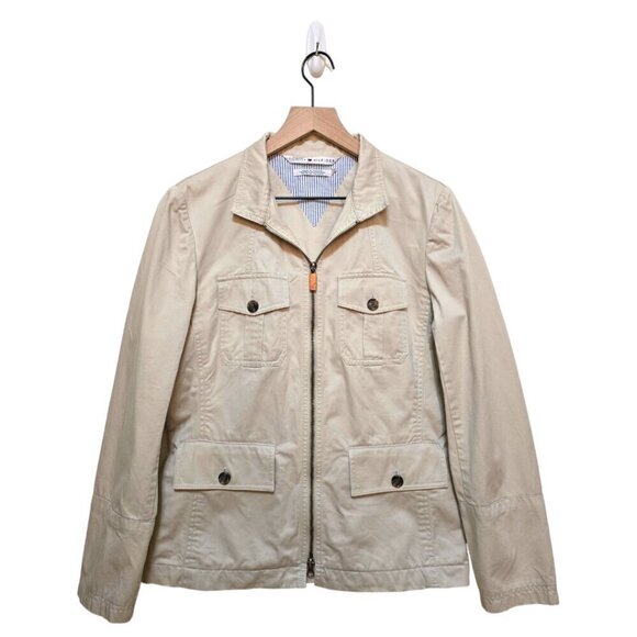 Tommy Hilfiger Vintage Y2K Khaki Deconstructed Zip Front Jacket Sz 12 - Picture 1 of 11